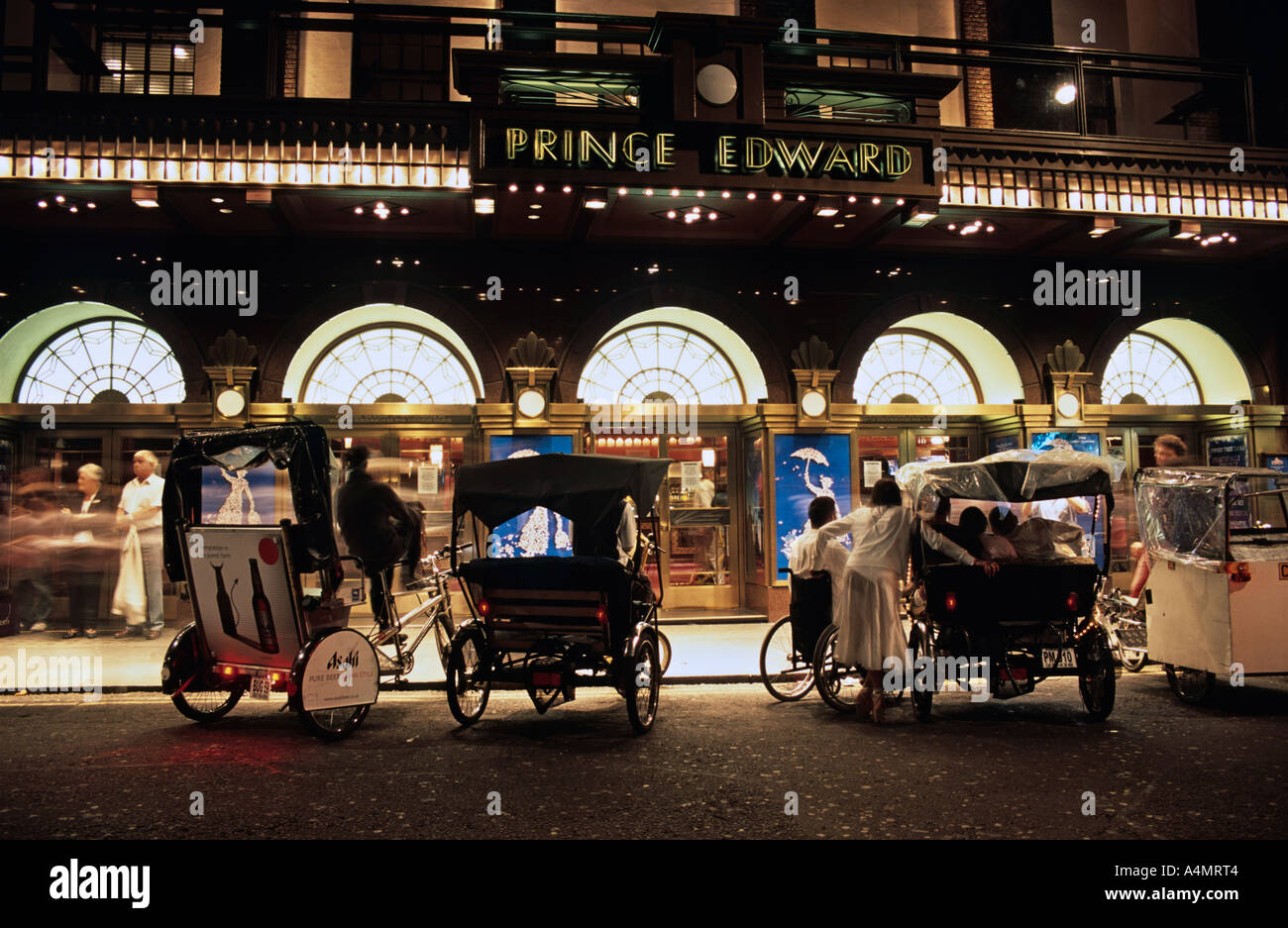 The Prince Edward Theatre in Old Compton Street Soho. Pedicabs outside. London, UK Stock Photo