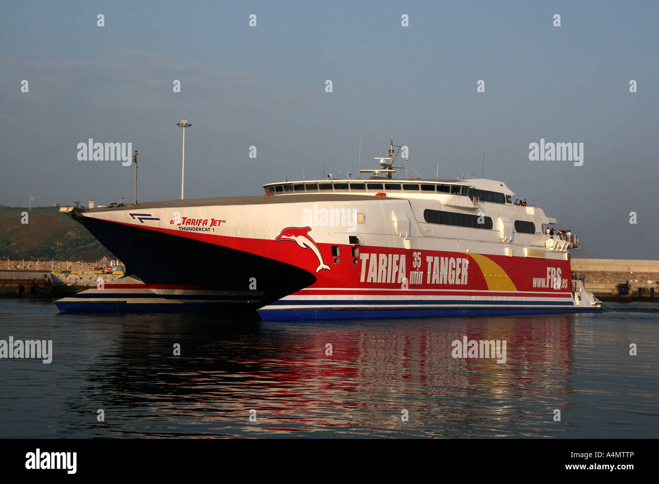 Tangier, ferry, Tarifa, Harbor, Sea, Cat Stock Photo