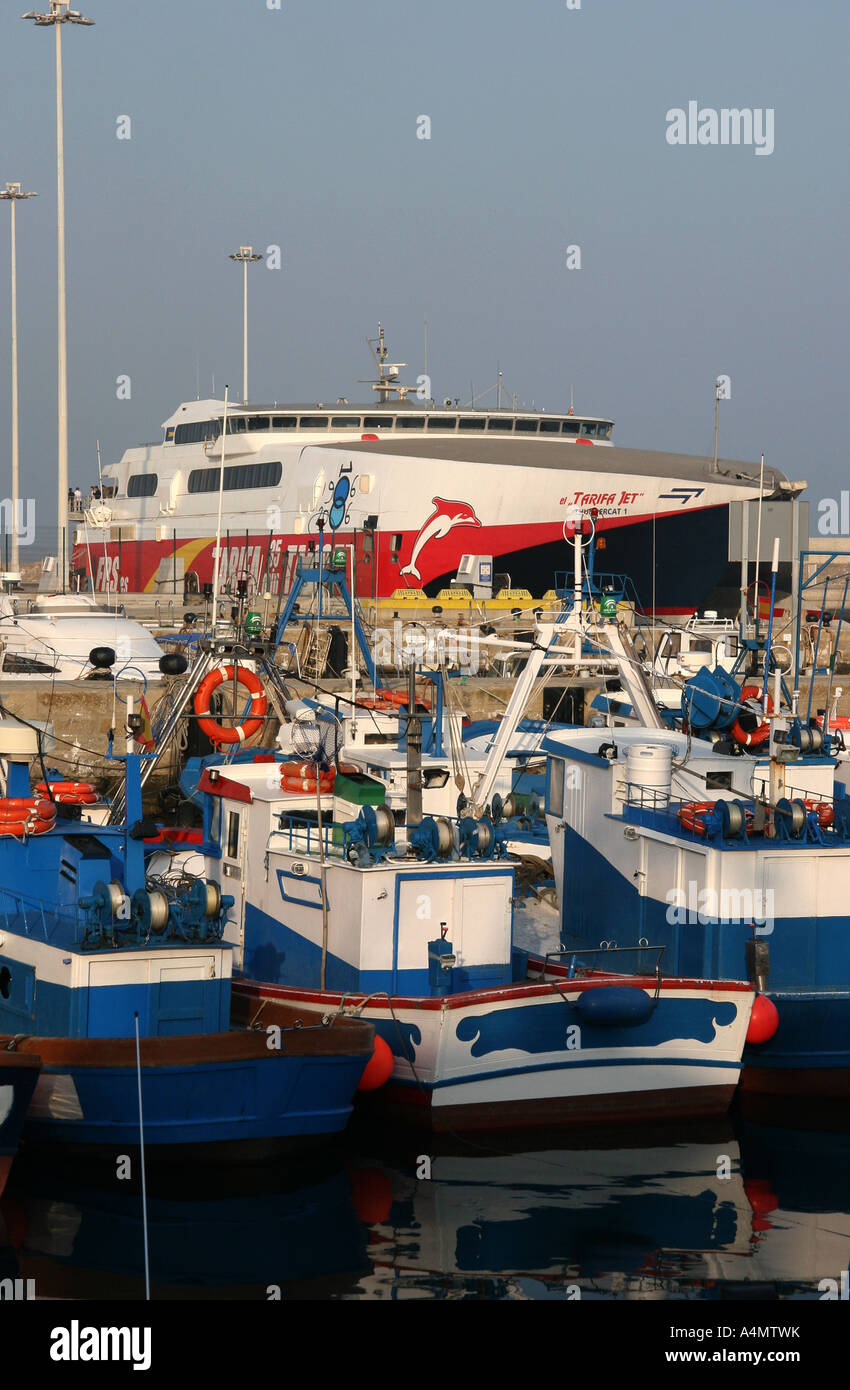 Tangier, ferry, Tarifa, Harbor, Sea, Cat Stock Photo