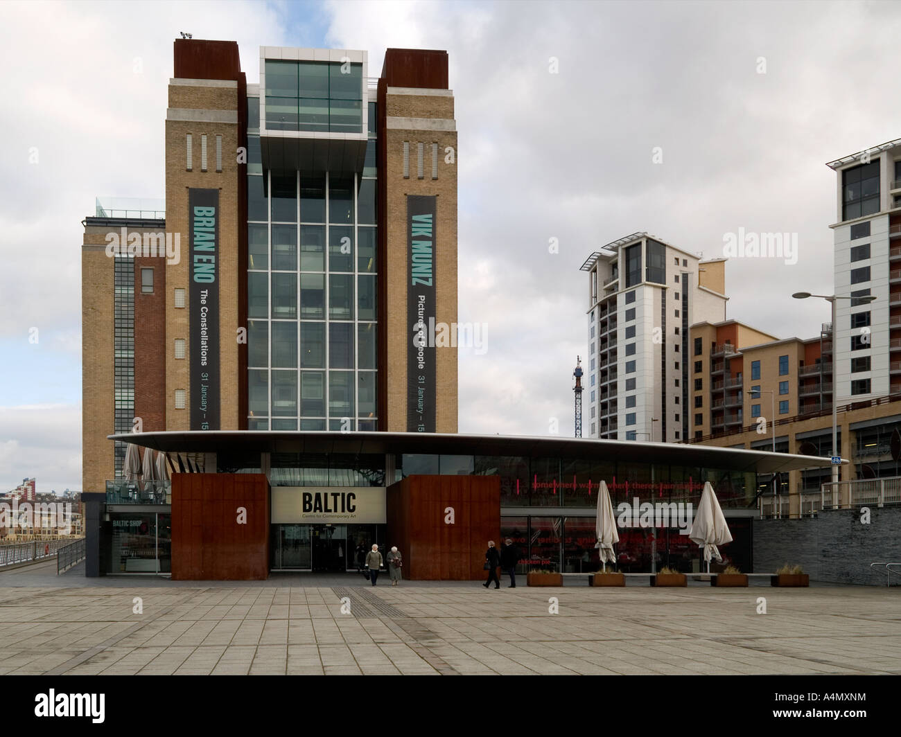 The Baltic Art Gallery at Gateshead, a conversion of a flour mill, with modern apartment blocks