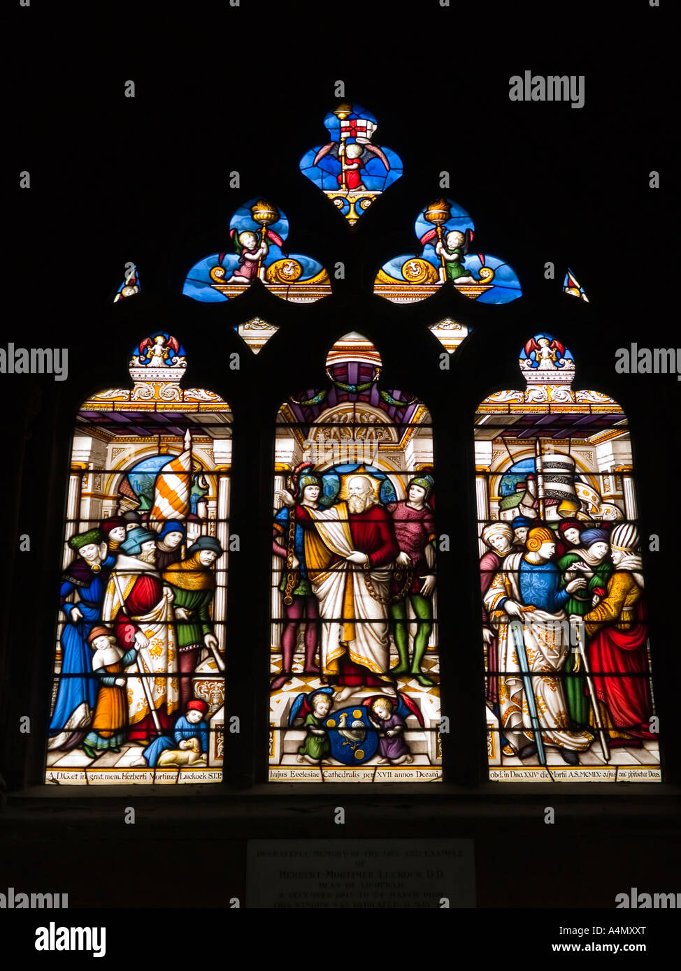 A stained glass window in Lichfield Cathedral commemorating Dean