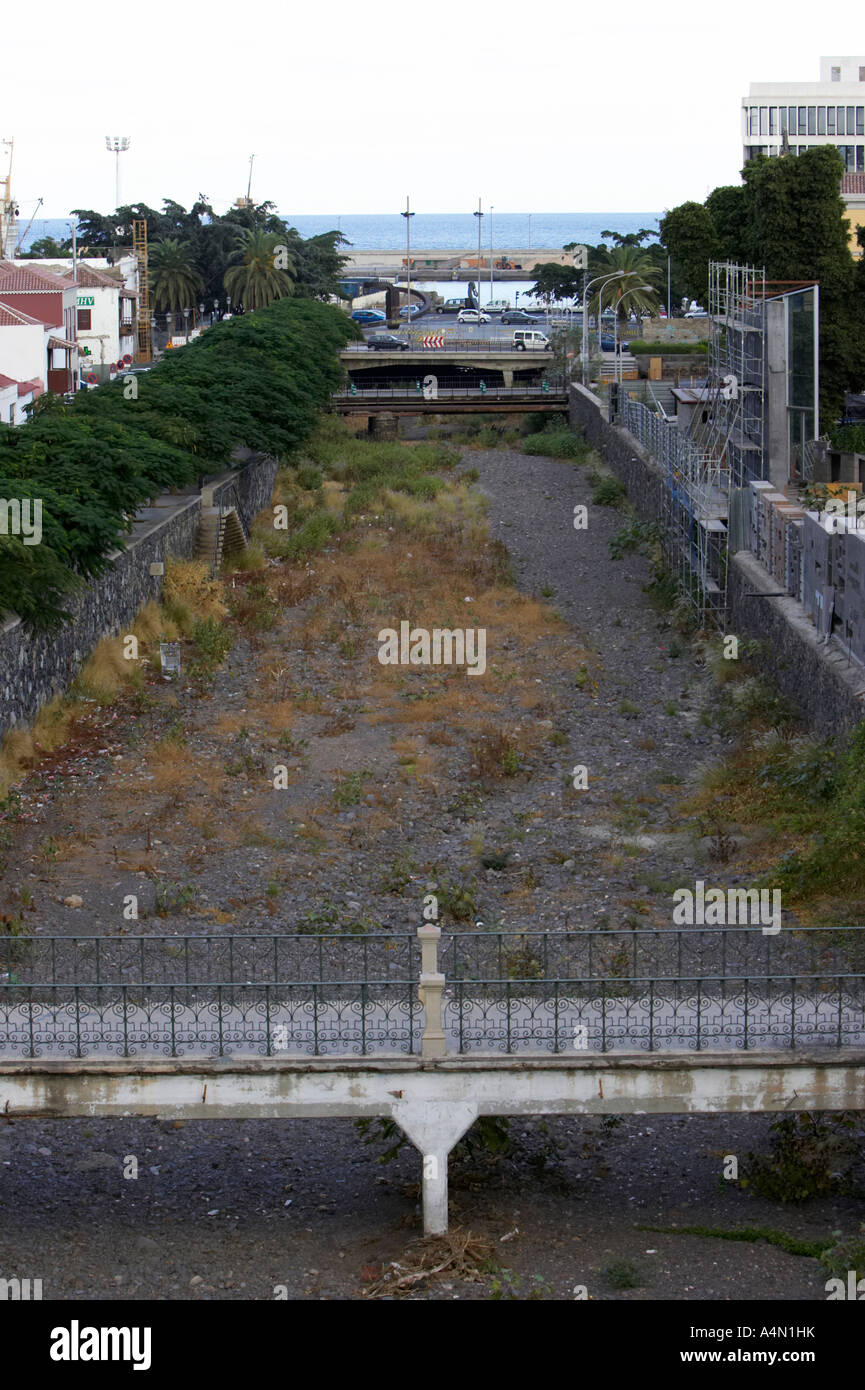 vertical dried up river bed of Barranco De Santos running through the middle of Santa Cruz de Tenerife Stock Photo