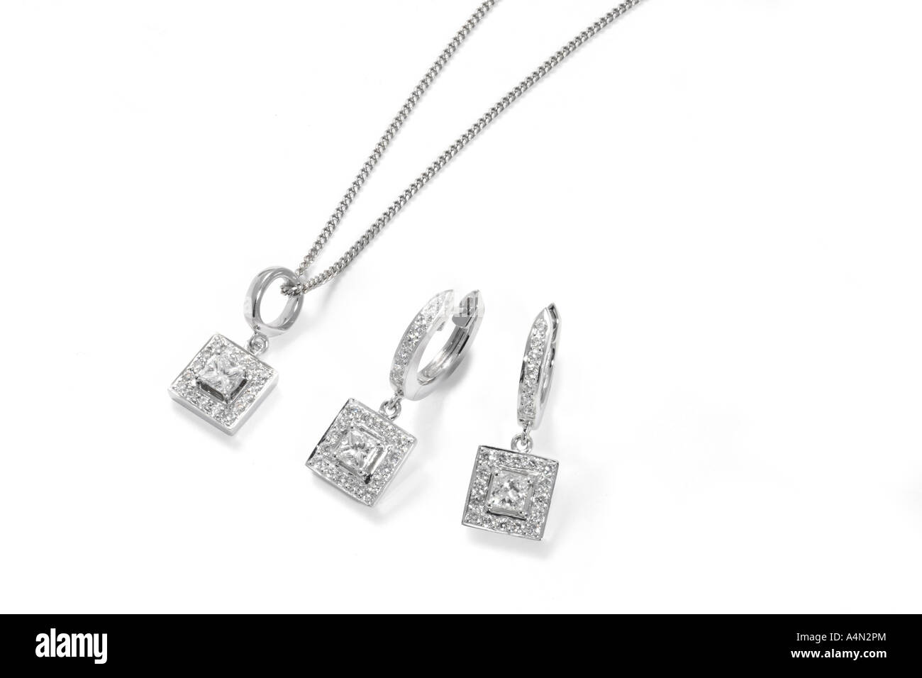 Diamond earrings and pendant Stock Photo