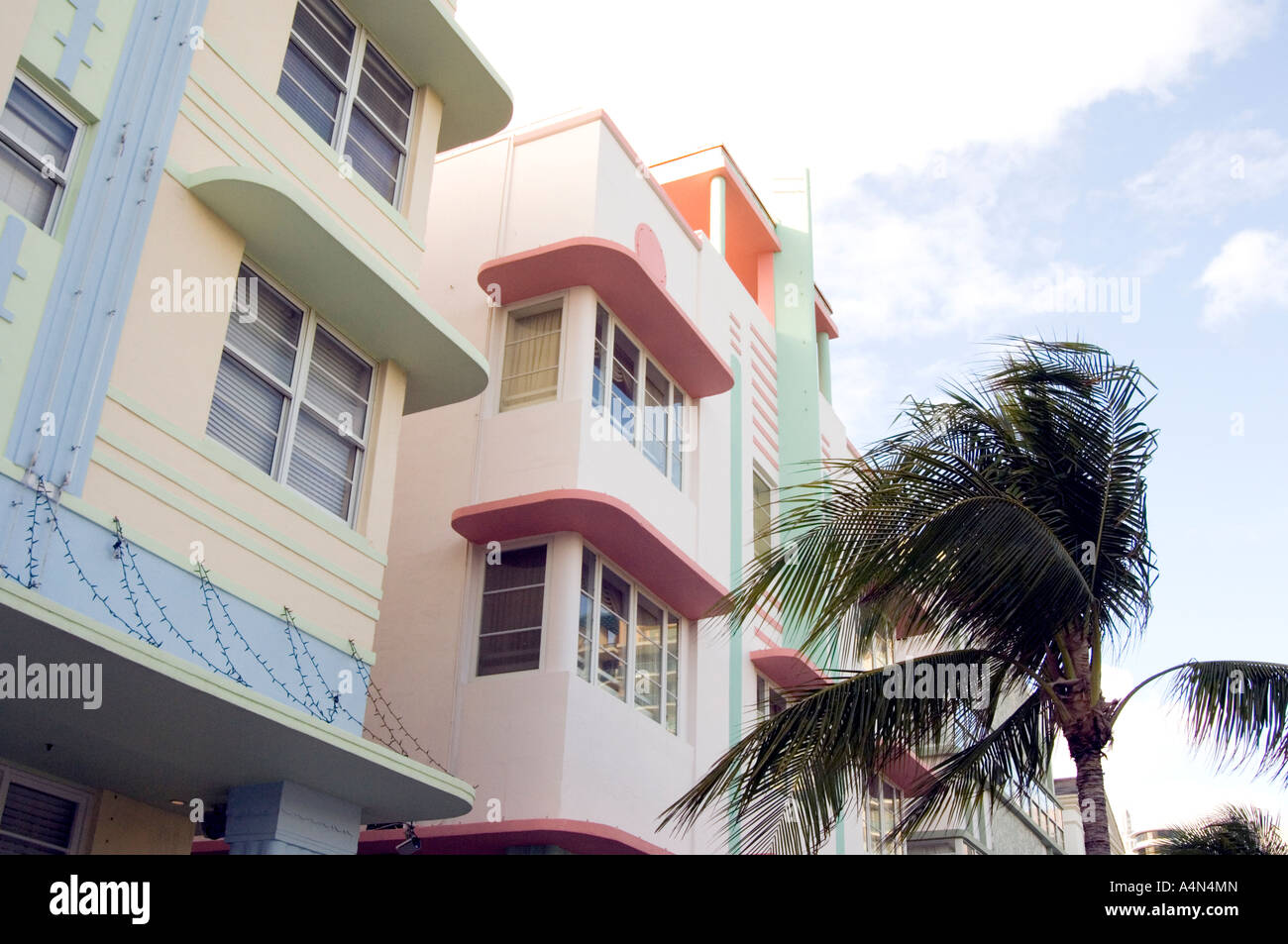 Colourful art deco buildings on Ocean Drive Miami Florida Stock Photo