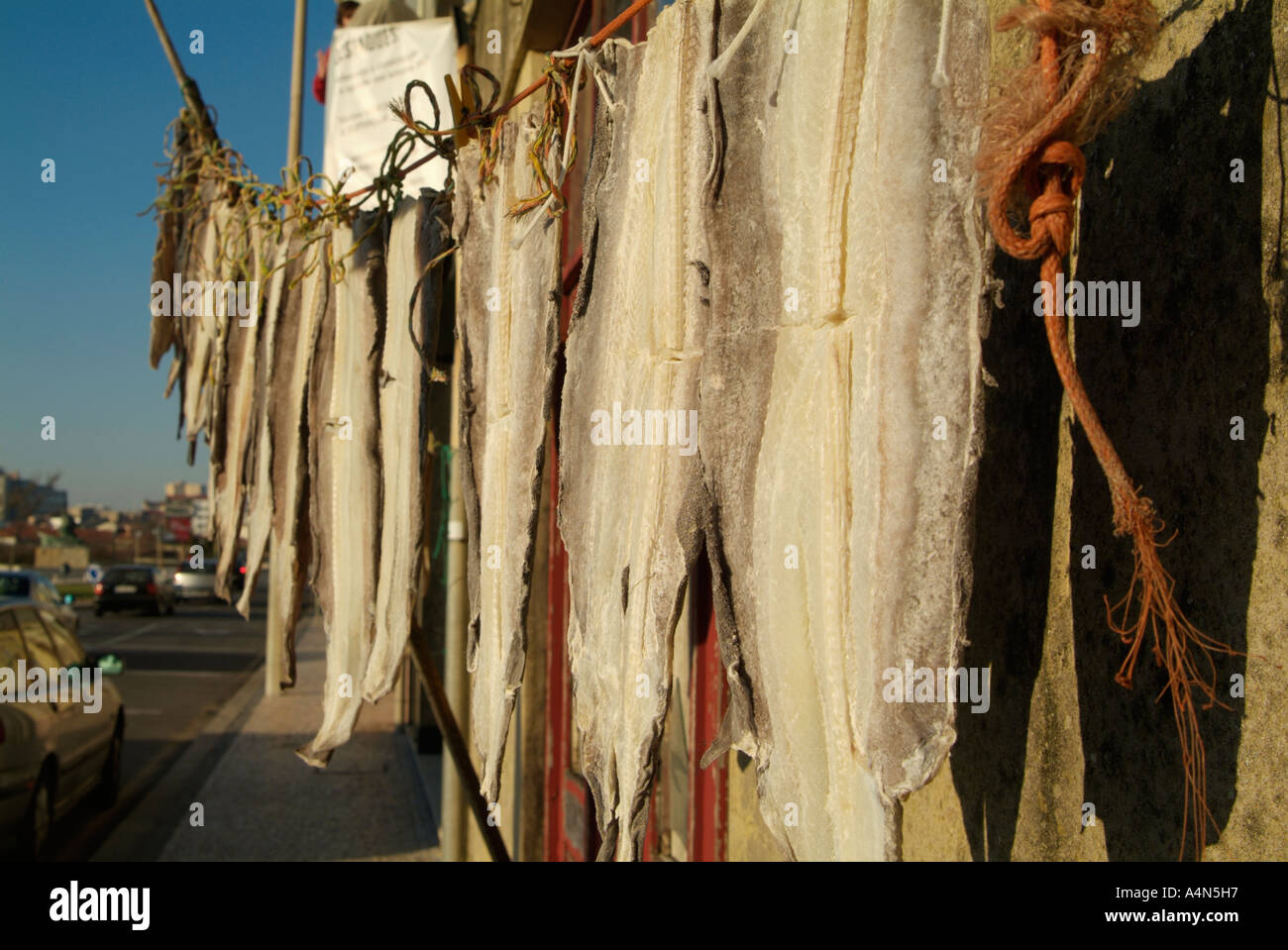 Drying cod fish in a street of Portugal Stock Photo Alamy