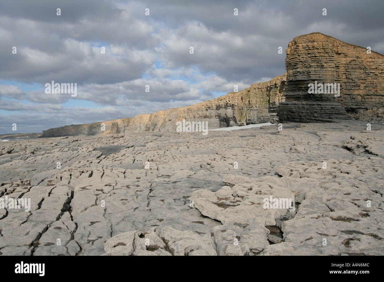 nash point coastline limestone pavement cliff strata geology geological formations, fossils, rock pools,glamorgan Heritage Coast south wales uk gb Stock Photo