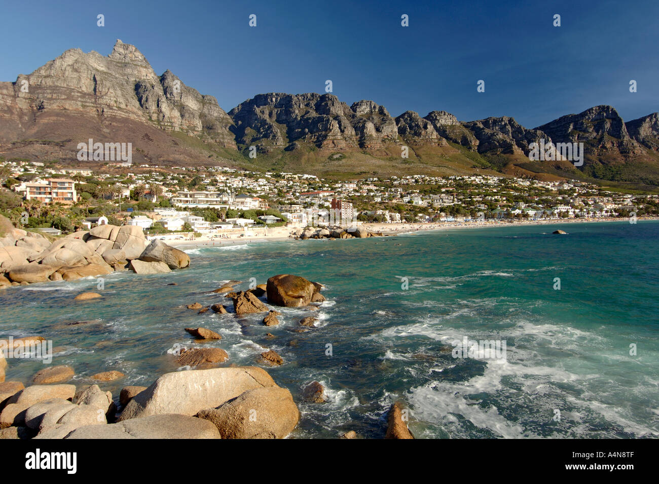 View of Glen Beach Camps Bay beach and the Twelve Apostles on Cape Town