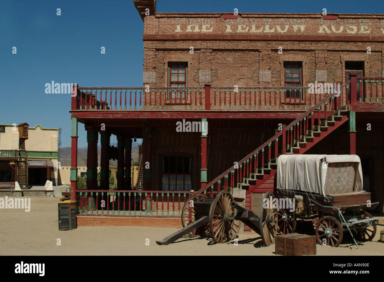 Wild West style bar tavern and wagon at Mini Hollywood Andalusia Stock Photo