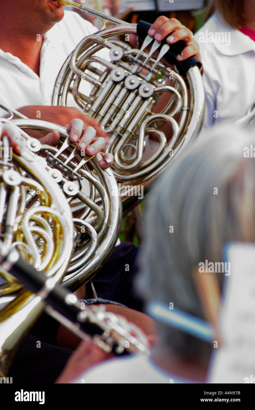 French horn section of community band during concert Stock Photo Alamy