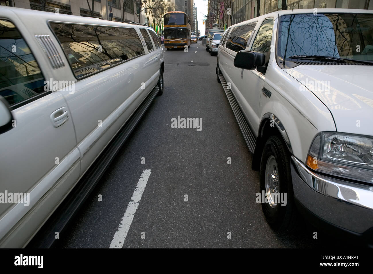 Two white SUV limousine in New York USA April 2005 Stock Photo