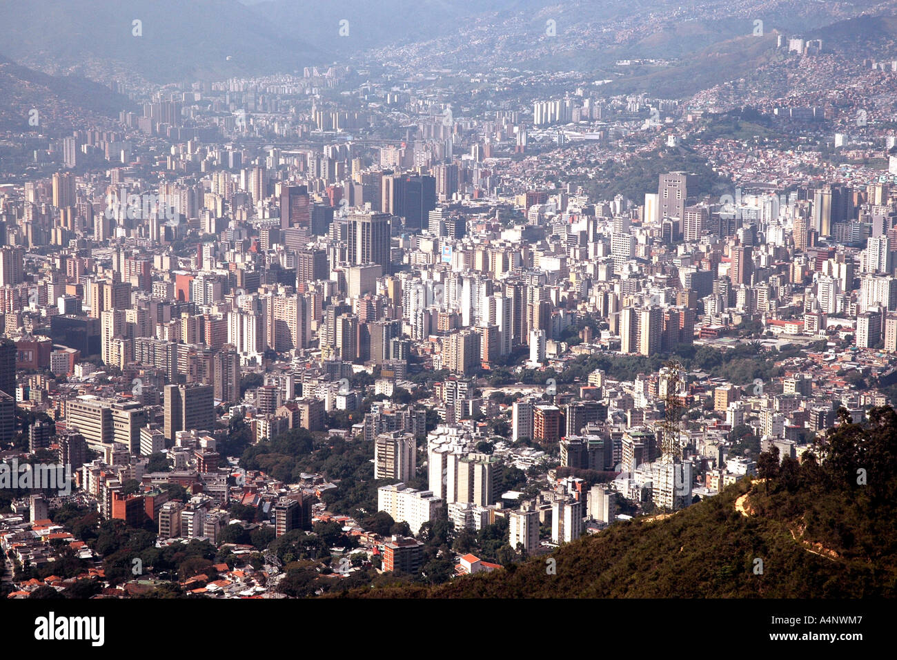 Caracas, capital of Venezuela, from the slopes of El Avila mountain Andes slopes adventure tourism travel Stock Photo