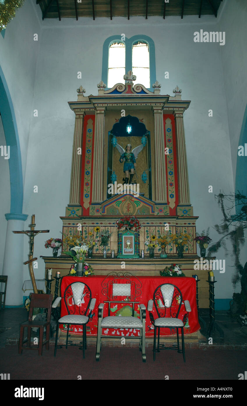 The altar of the small church in Jají, an Andes village in the mountain heights above Mérida Stock Photo