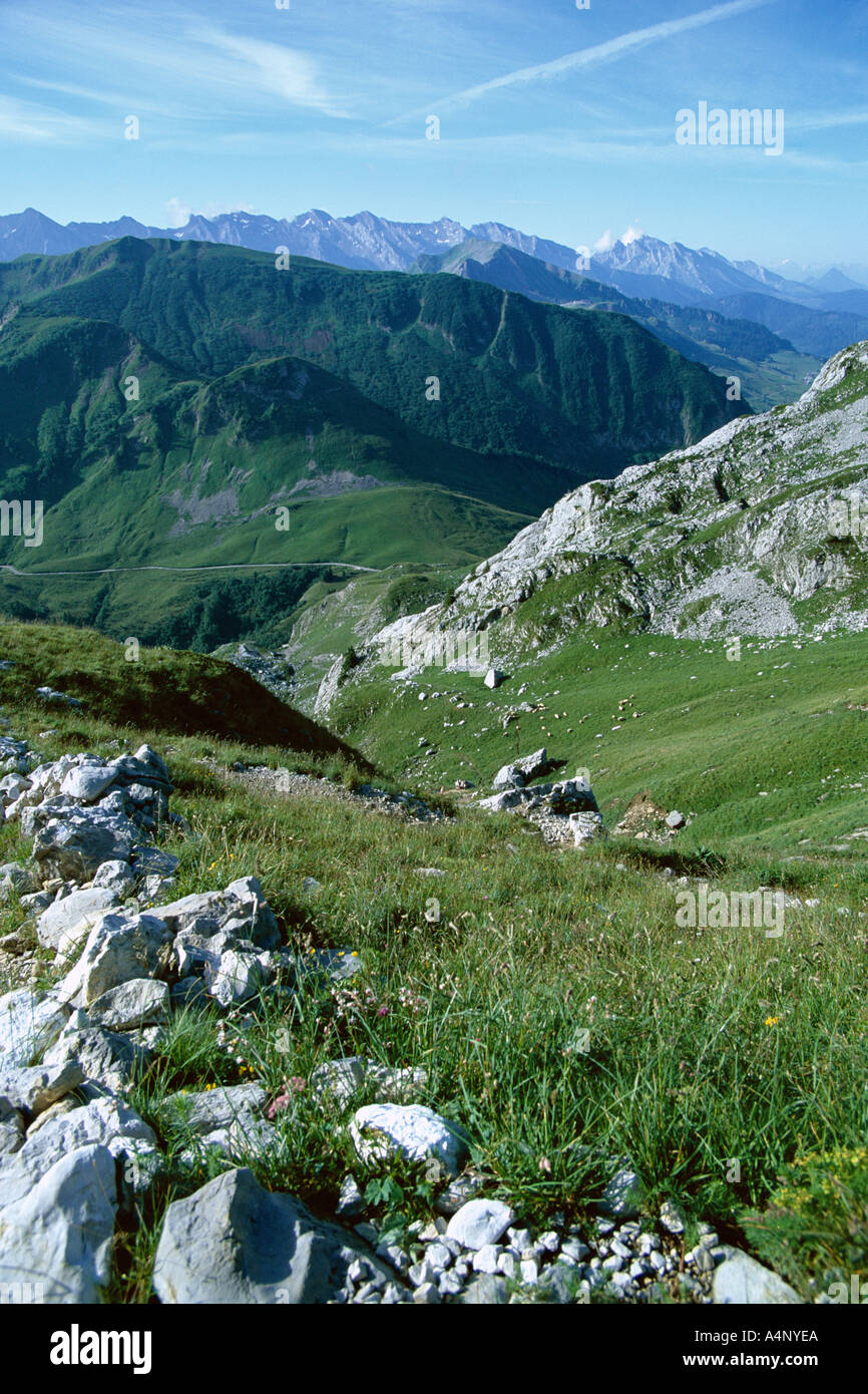 Col de la Colombiere and mountains near La Clusaz Rhone Alpes France