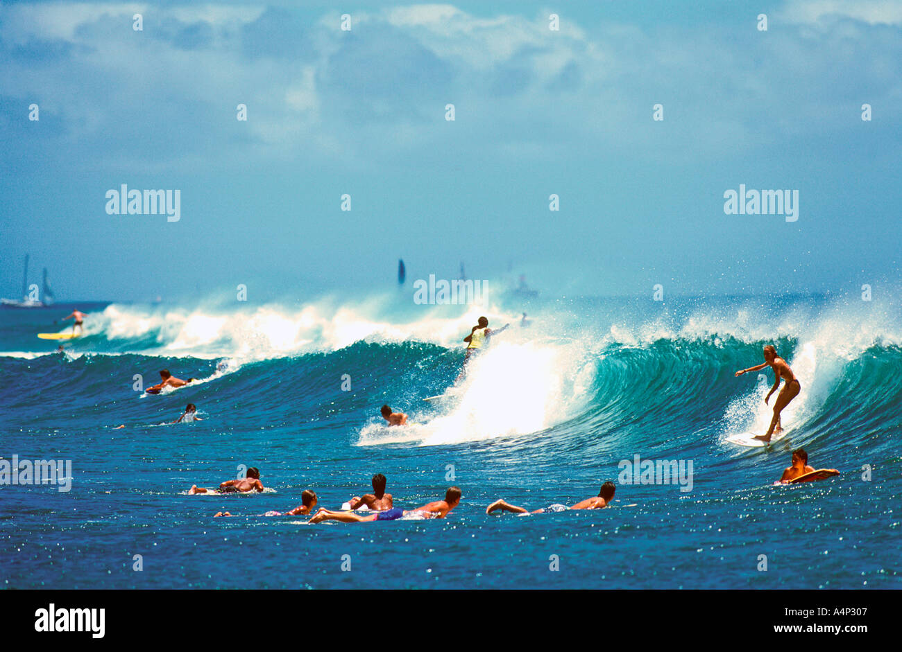 Waikiki surfers riding wave hi-res stock photography and images - Alamy