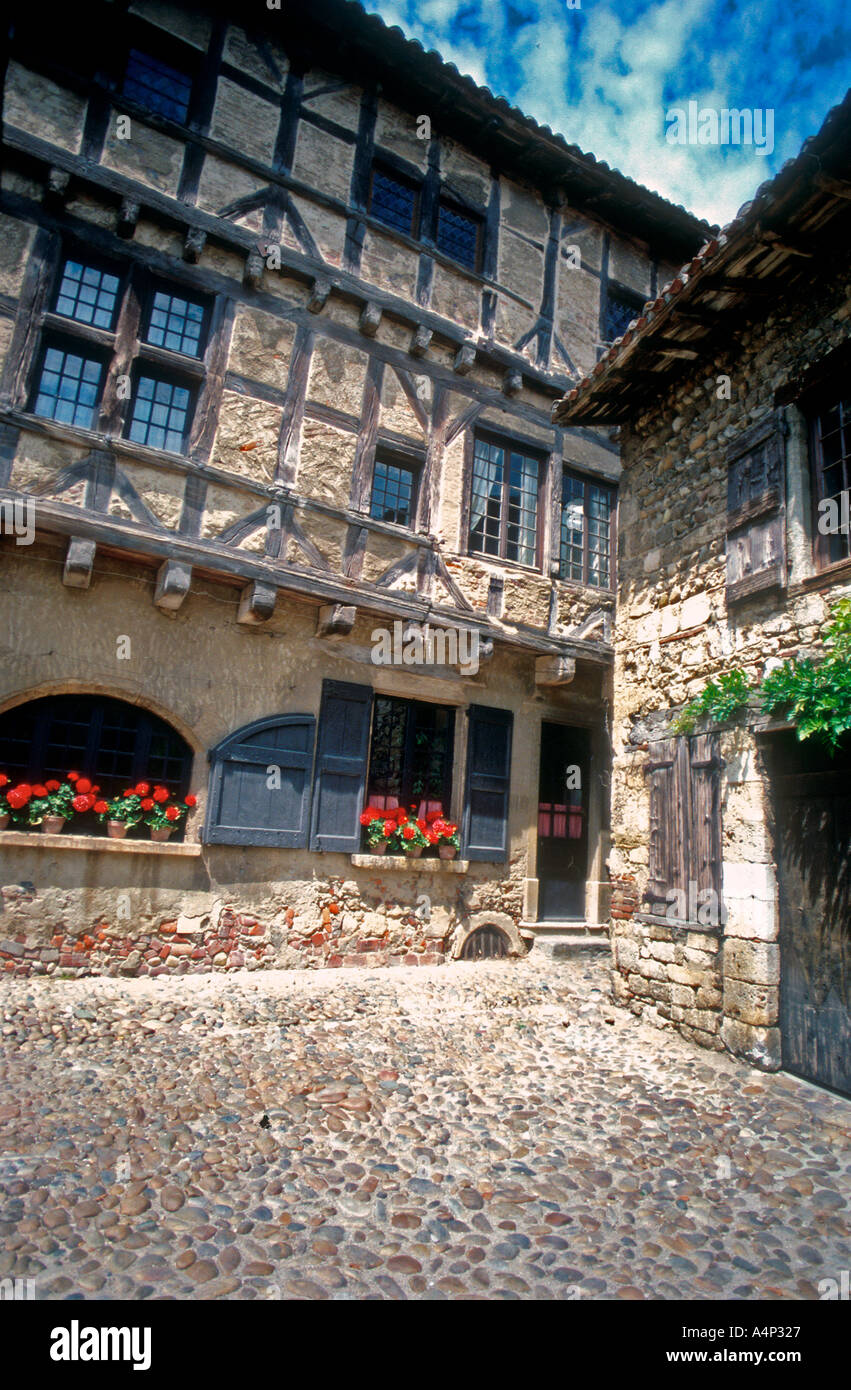 Courtyard in mediaeval town Perouges Ain France Stock Photo - Alamy
