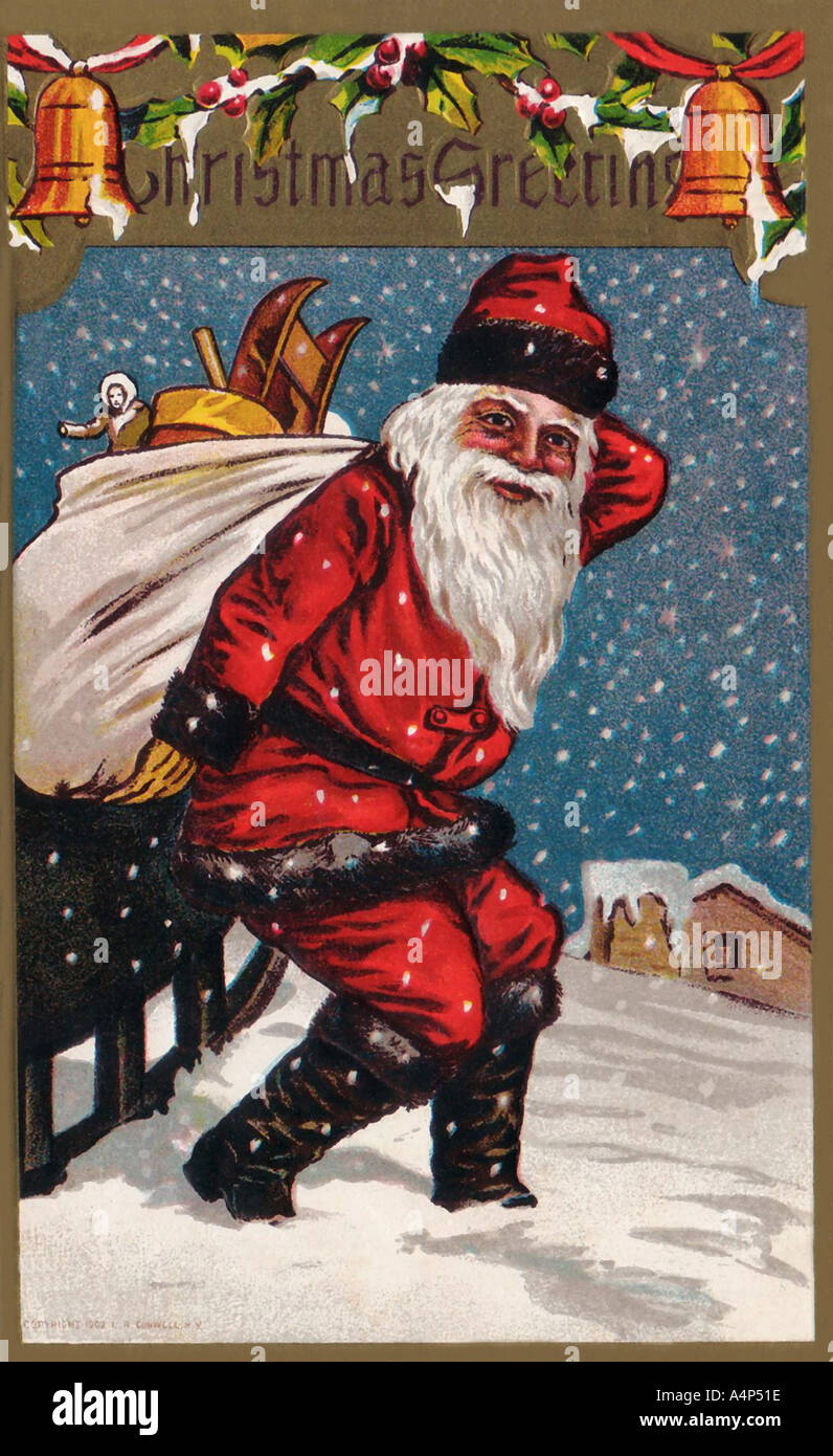 Vintage Santa Christmas Card Illustration Stock Photo - Alamy