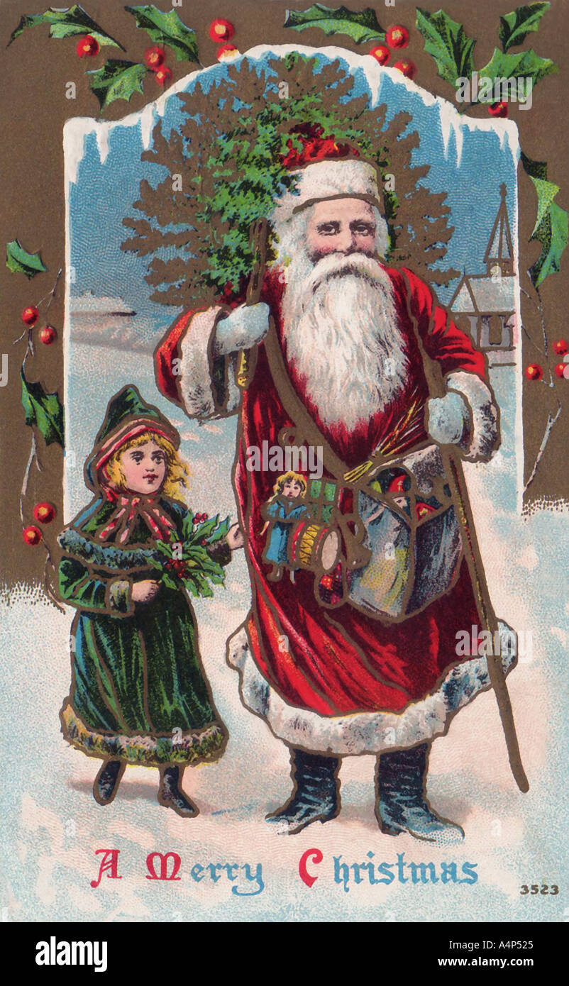 Vintage Santa Christmas Card Illustration Stock Photo - Alamy