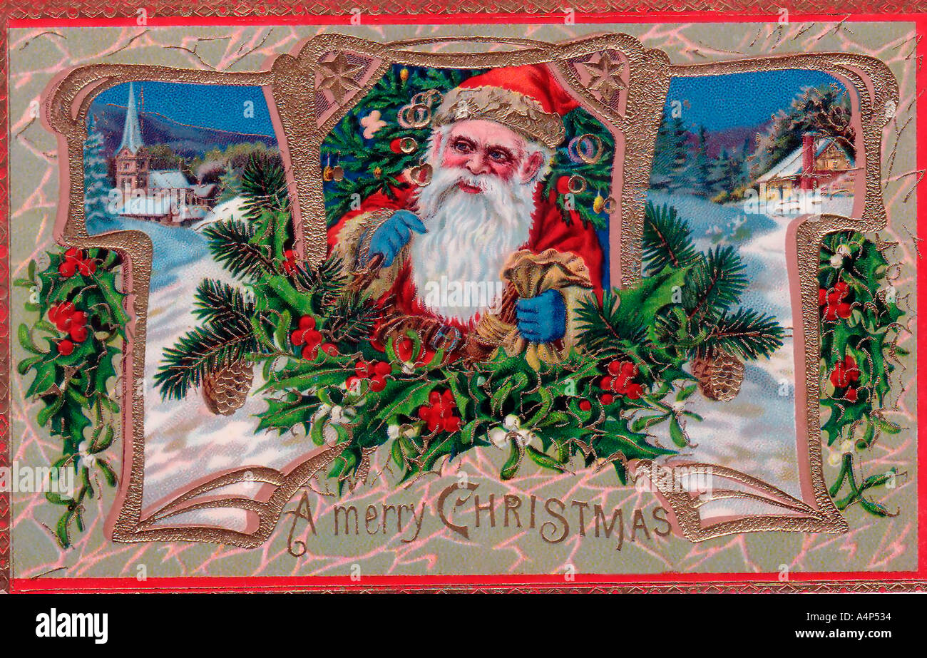 Vintage Santa Christmas Card Illustration Stock Photo - Alamy