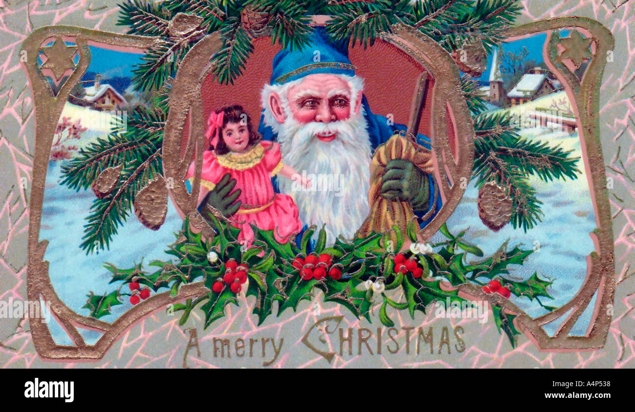 Vintage Santa Christmas Card Illustration Stock Photo - Alamy