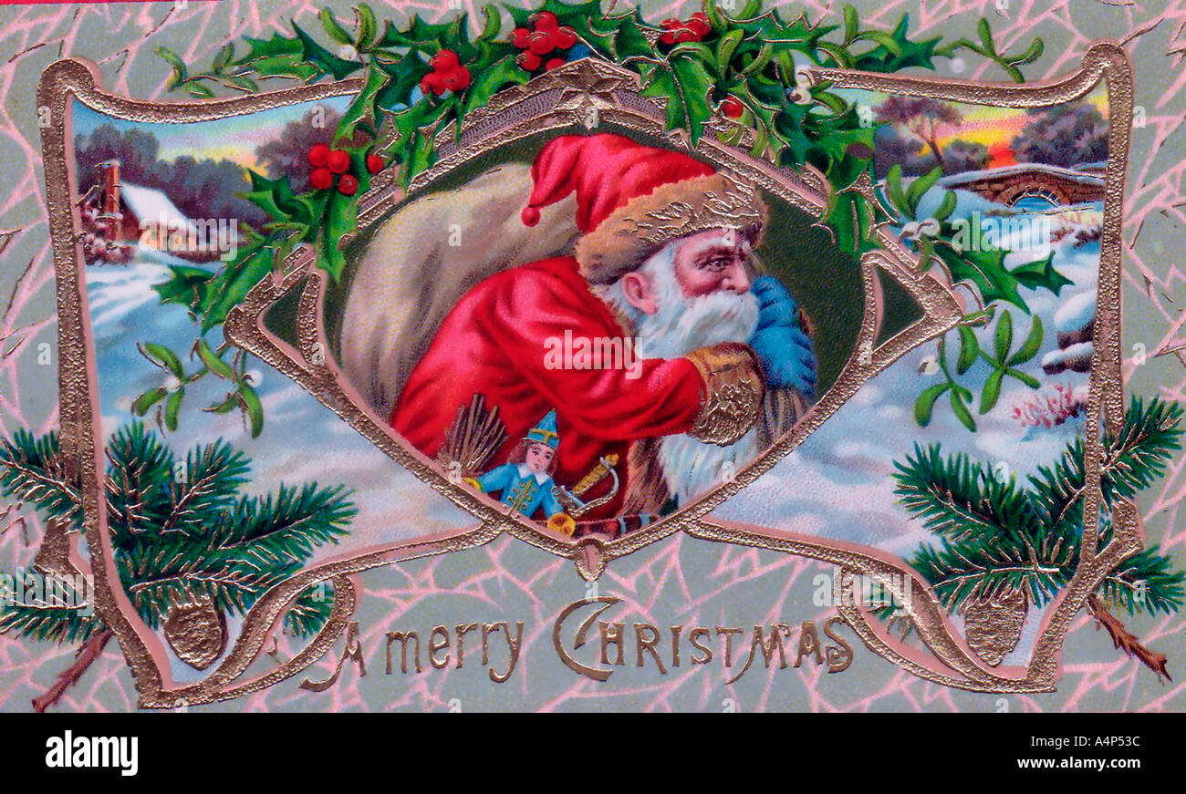 Vintage Santa Christmas Card Illustration Stock Photo - Alamy
