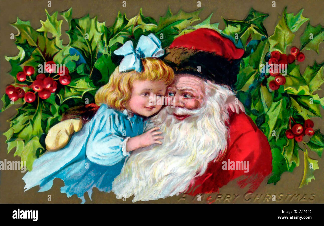Vintage Santa Christmas Card Illustration Stock Photo - Alamy