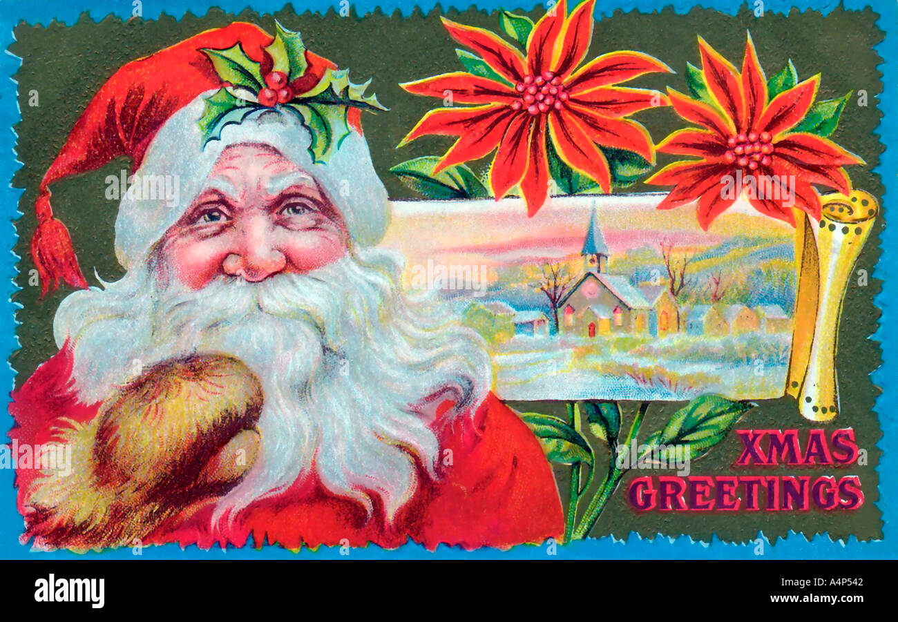 Vintage Santa Christmas Card Illustration Stock Photo - Alamy