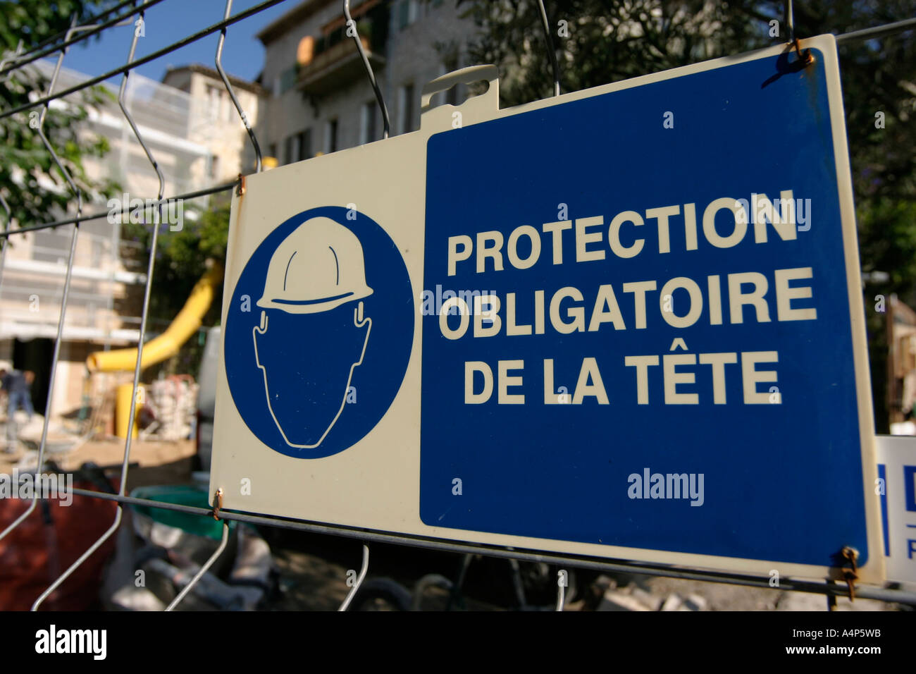 French building site, safety helmet, health and safety in France Stock