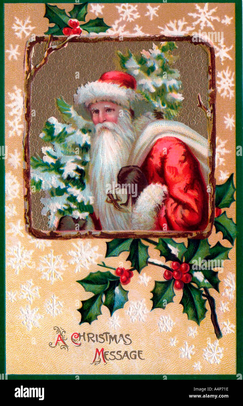 Vintage Santa Christmas Card Illustration Stock Photo - Alamy