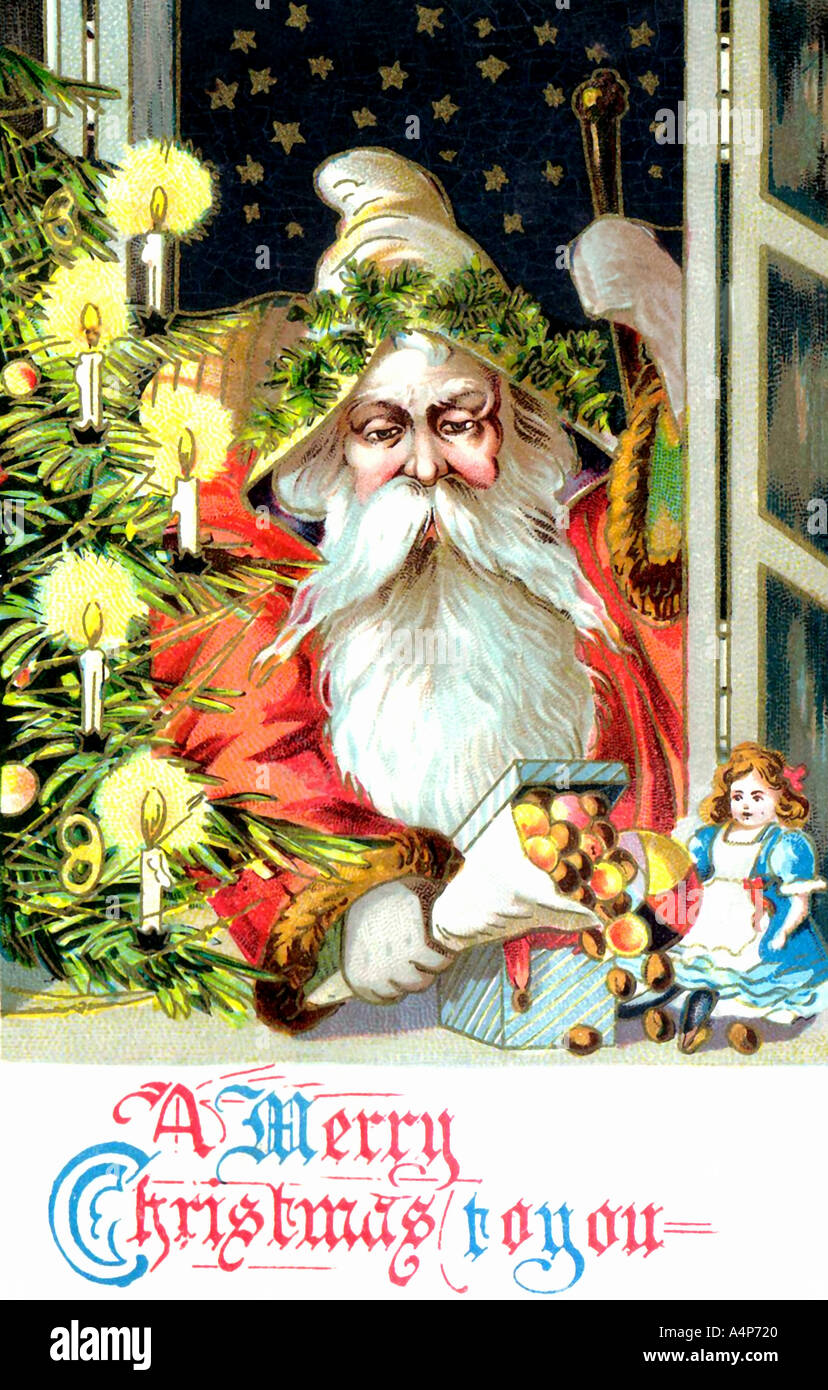 Vintage Santa Christmas Card Illustration Stock Photo - Alamy