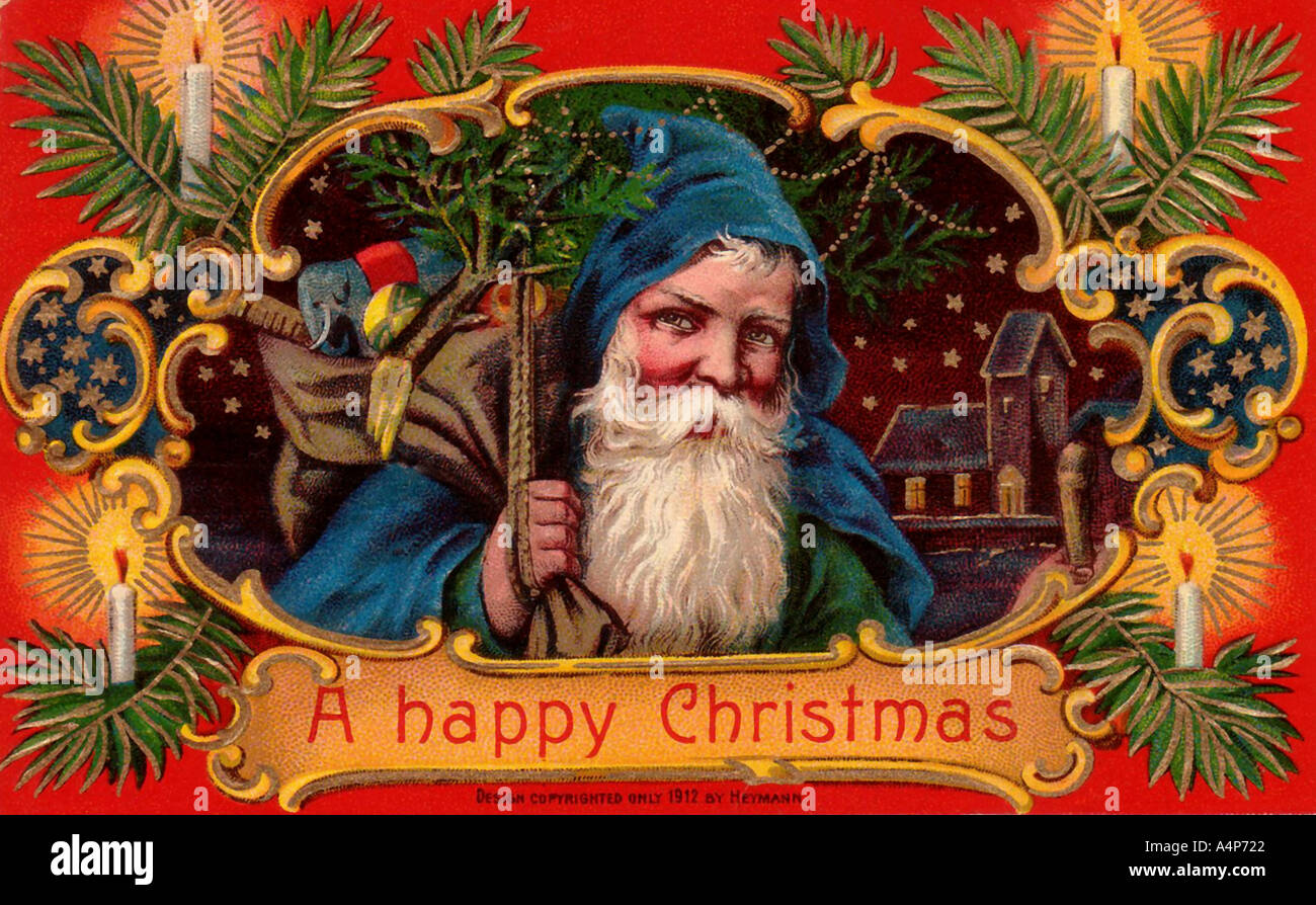 Vintage Santa Christmas Card Illustration Stock Photo - Alamy