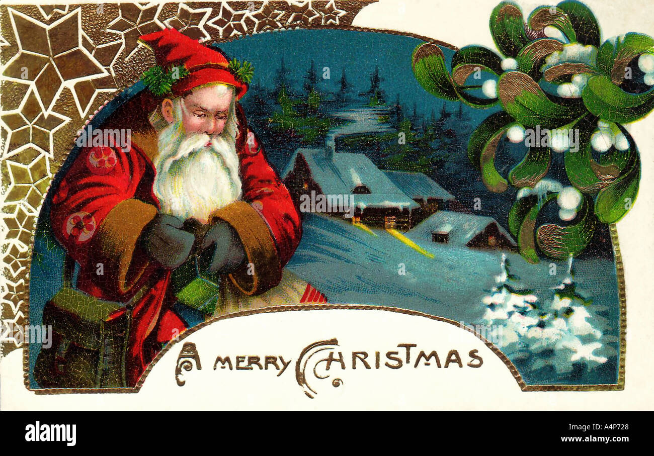 Vintage Santa Christmas Card Illustration Stock Photo - Alamy