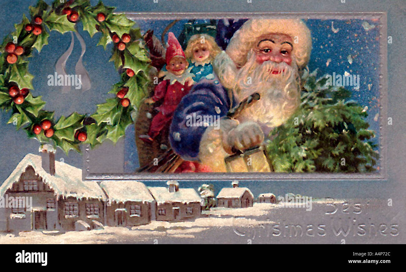 Vintage Santa Christmas Card Illustration Stock Photo - Alamy