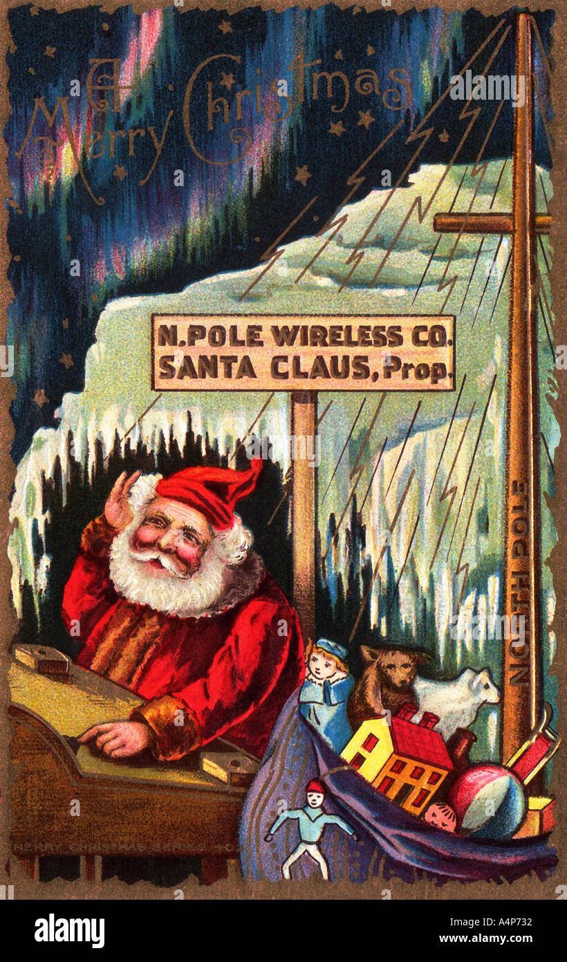 Vintage Santa Christmas Card Illustration Stock Photo - Alamy