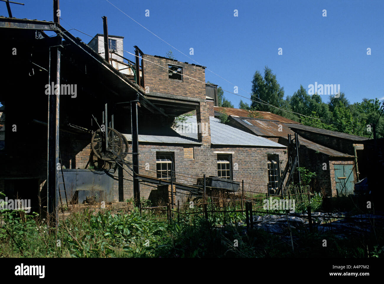 Derelict condemned mine buildiings at Birkhill Fireclay Mine workings Bo'ness Scotland Stock Photo