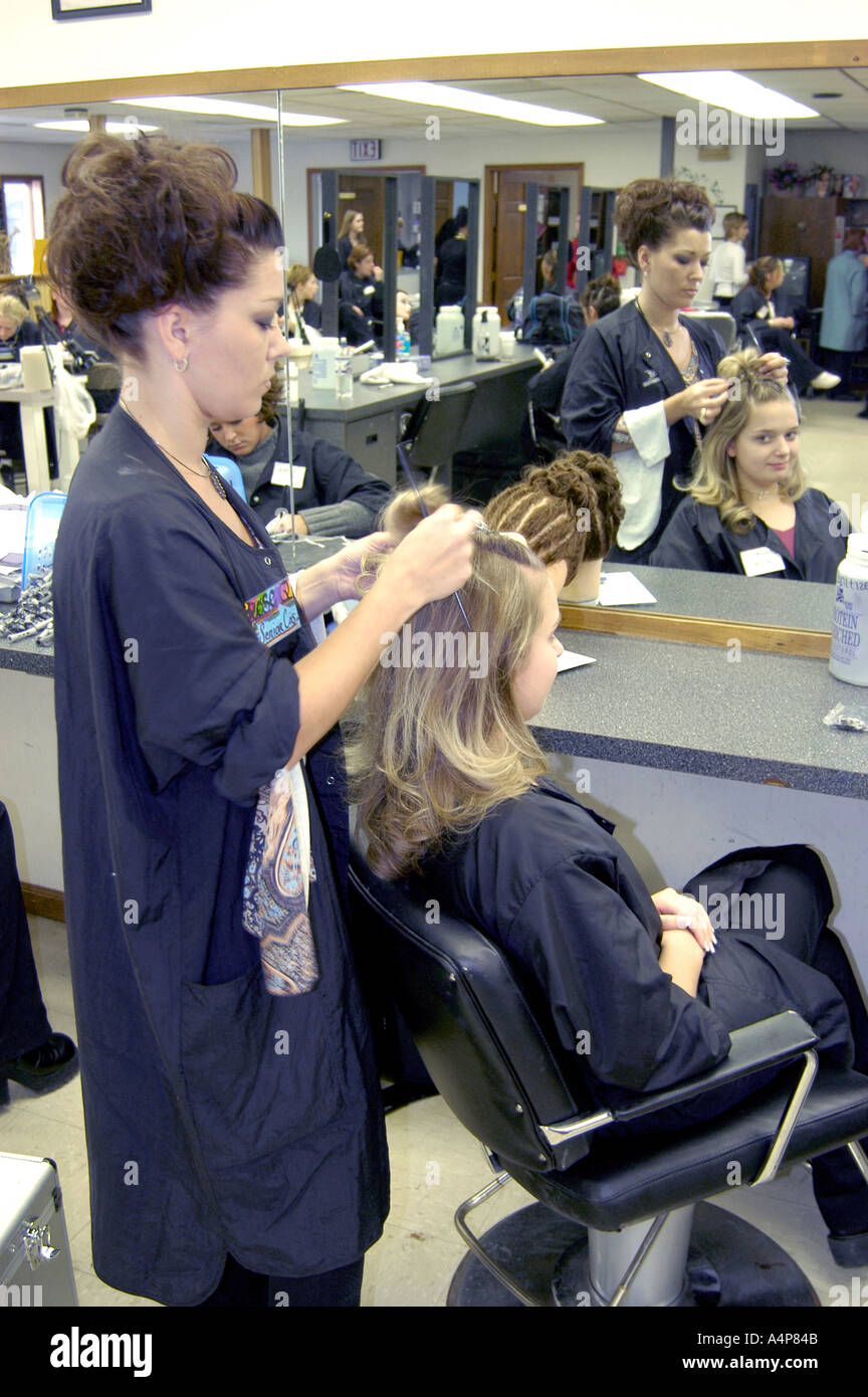Students Learn Profession of Hair Dressing Stock Photo