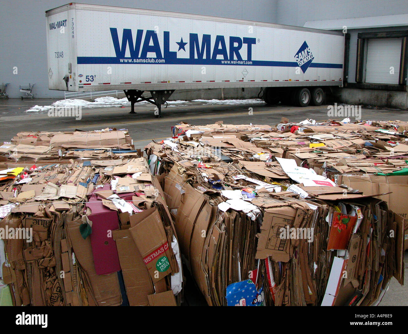 Wal Mart store prepares card board boxes for recycling Stock Photo Alamy