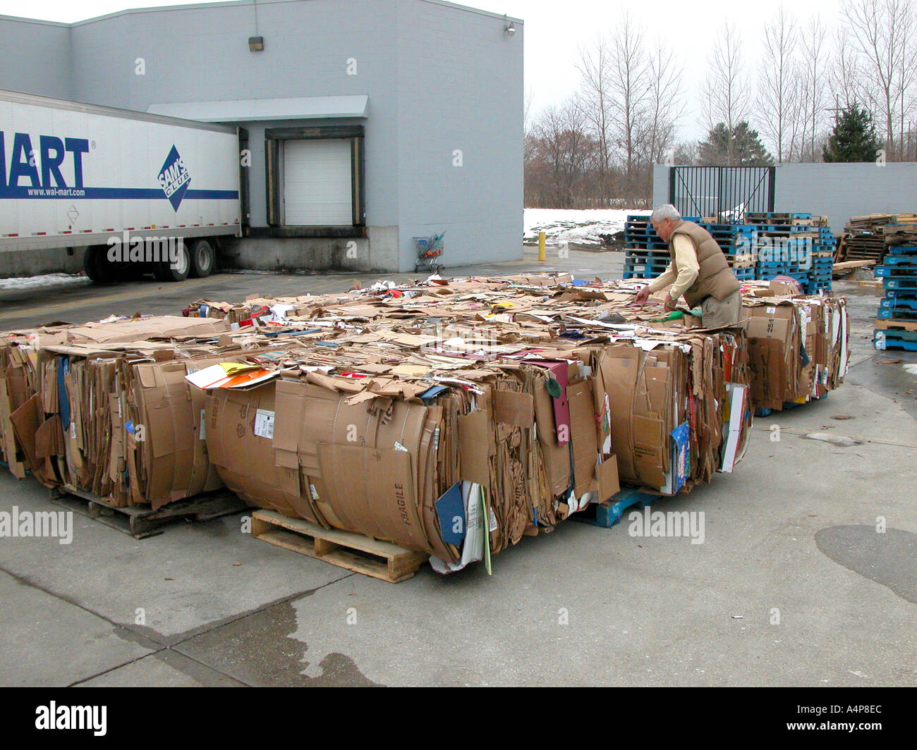 Wal Mart store prepares card board boxes for recycling Stock Photo Alamy