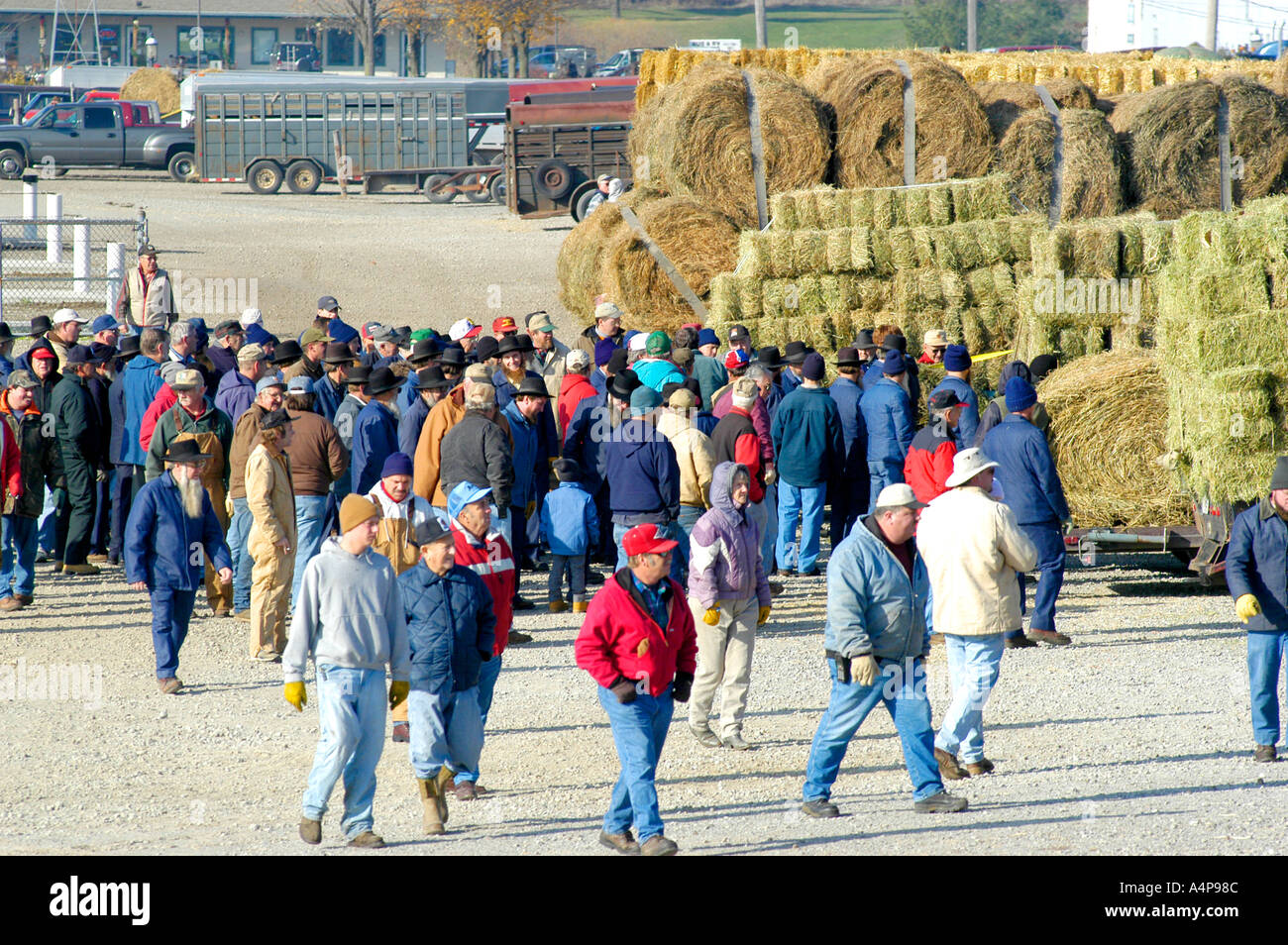 Amish Auction for farm hay and grain Shipshewana Indiana Stock Photo