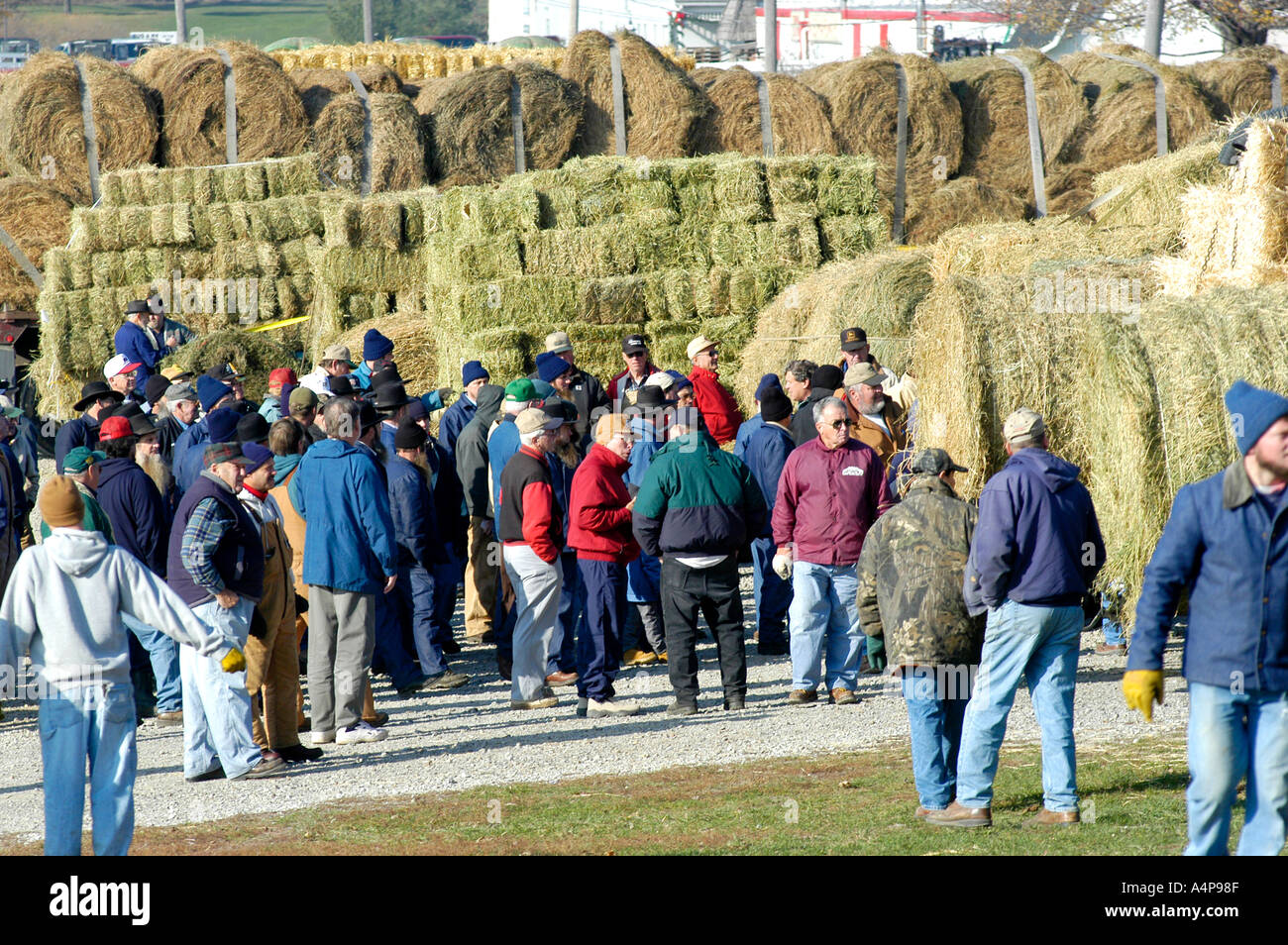 Amish Auction for farm hay and grain Shipshewana Indiana Stock Photo
