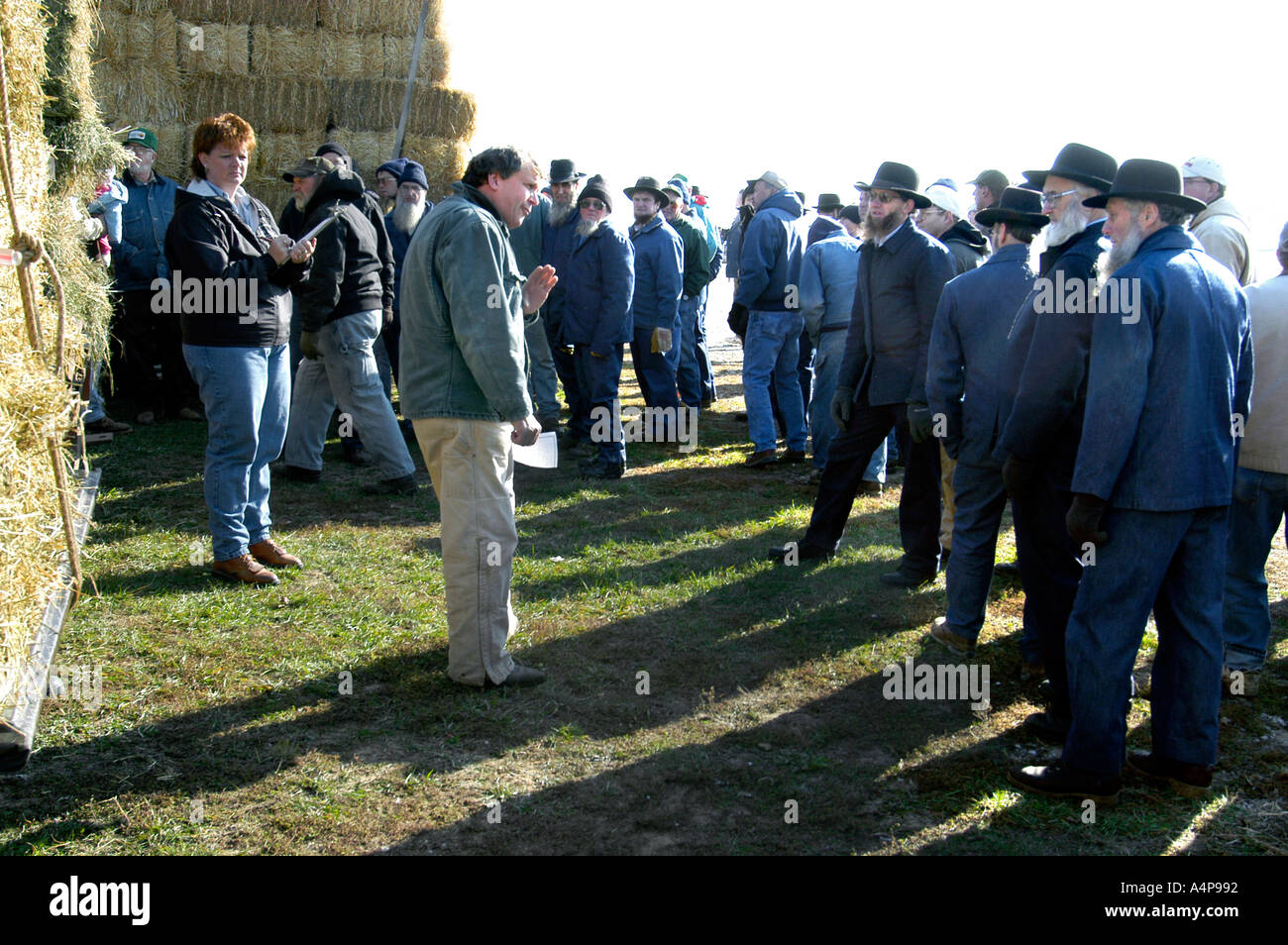 Amish Auction for farm hay and grain Shipshewana Indiana Stock Photo