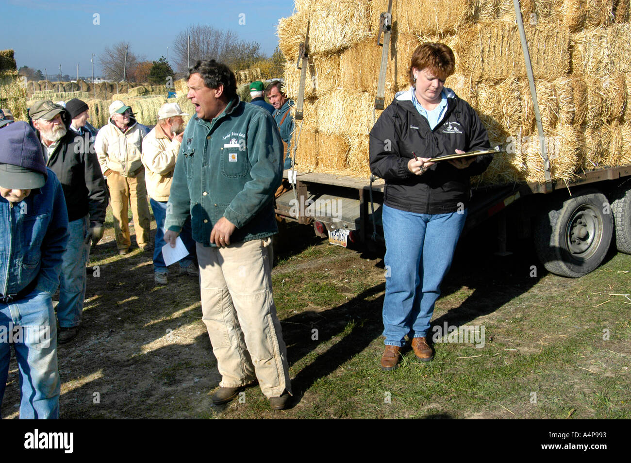 Amish Auction for farm hay and grain Shipshewana Indiana Stock Photo