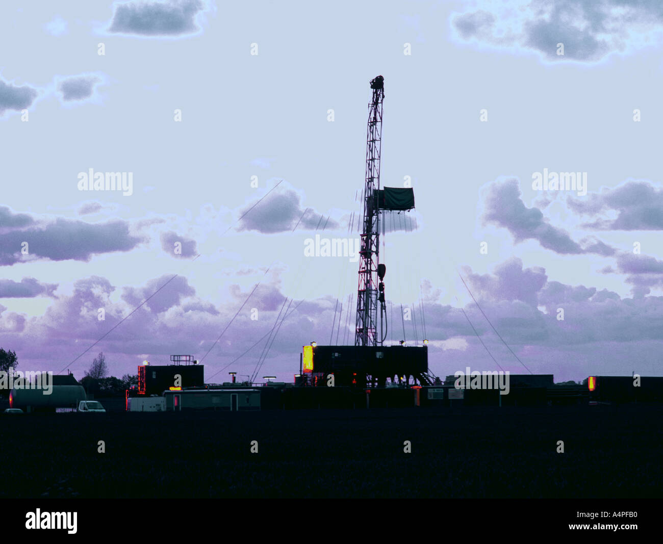 Oil exploration drilling rig in the marshland of Lincolnshire England Stock Photo