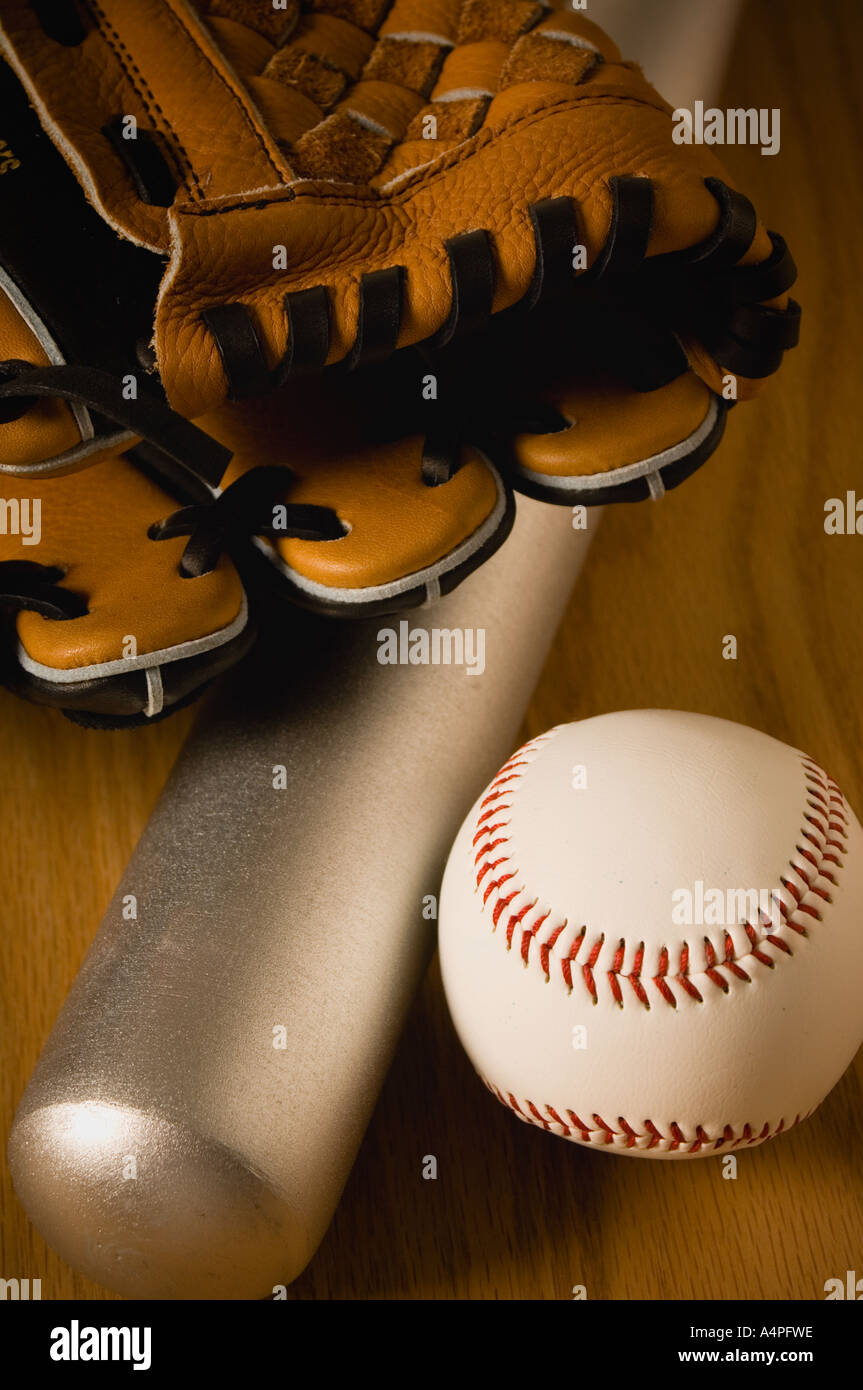 Baseball glove bat and ball Stock Photo Alamy
