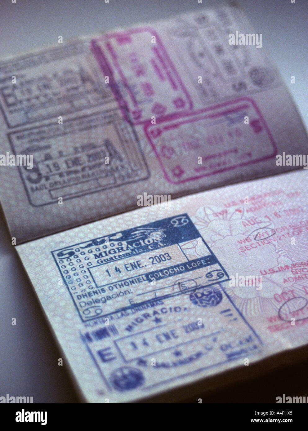 Stamps in a British / UK passport Stock Photo