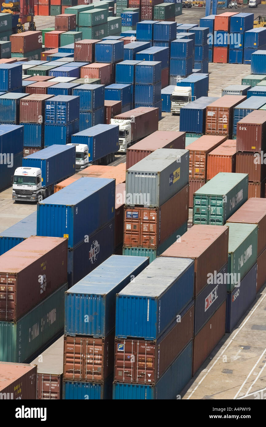High angle view of cargo containers at a dock Stock Photo - Alamy