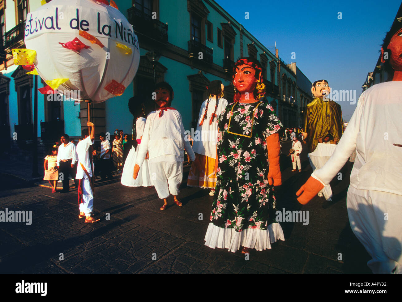 Mexican people, costumed dancers, Guelaguetza Festival, capital city, Oaxaca de Juarez, Oaxaca State, Mexico Stock Photo