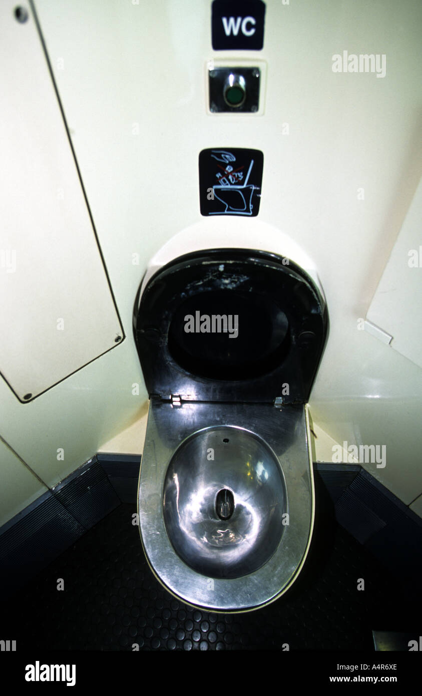 Toilet onboard Eurostar train between London and Paris. Stock Photo