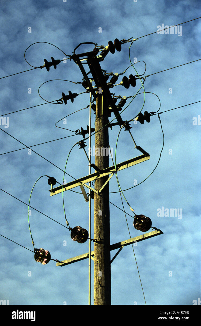 High-voltage electricity junction pole Stock Photo - Alamy