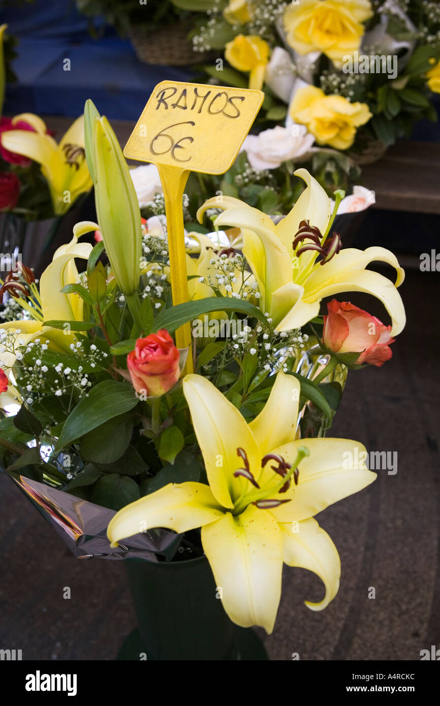 Bouquets of lily and rose with a price tag Stock Photo Alamy