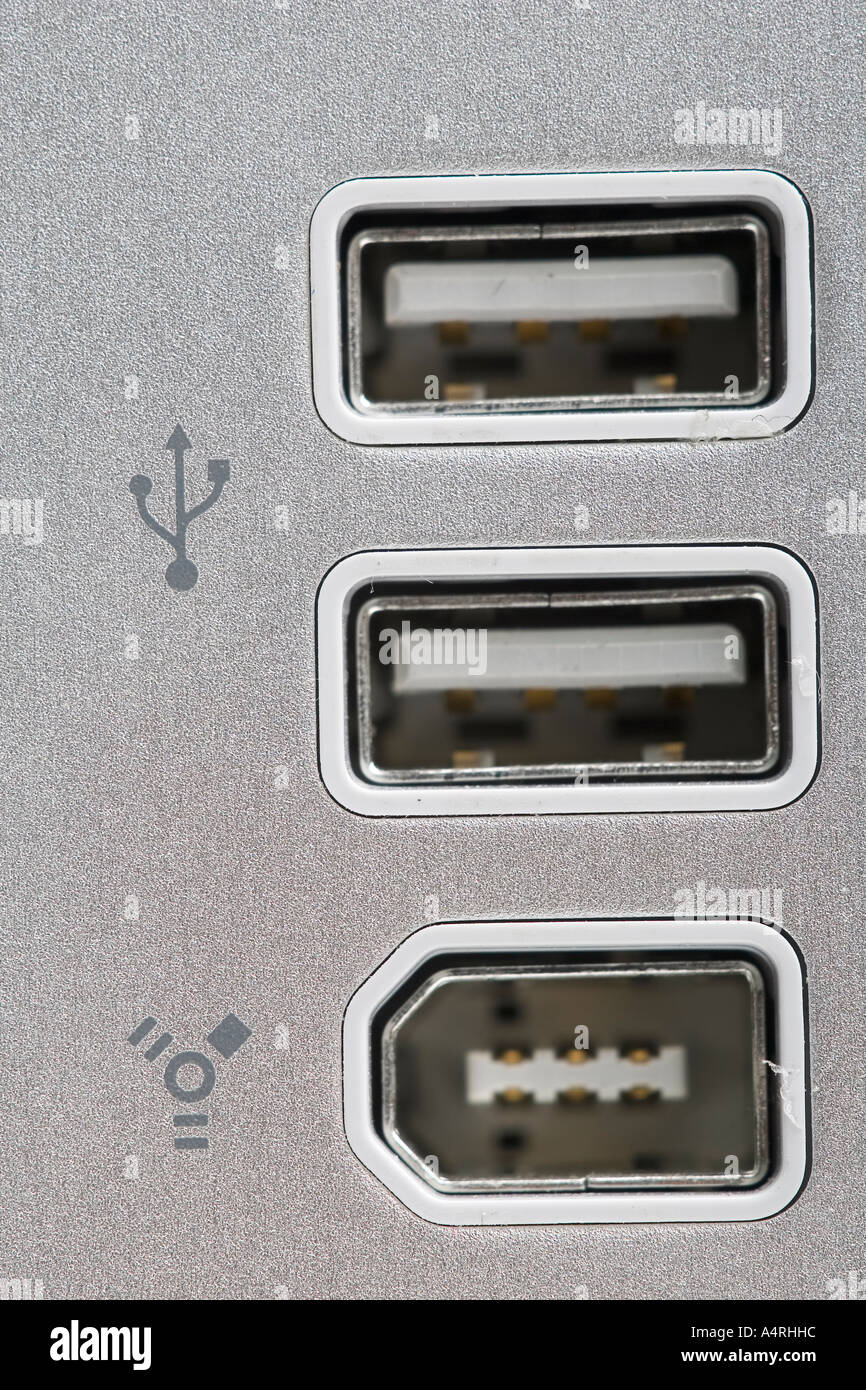Close up of USB and firewire ports on a device Stock Photo